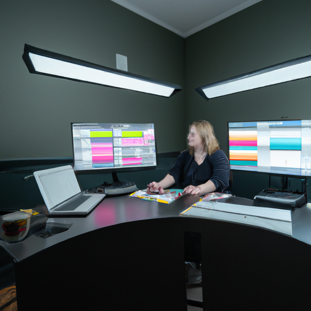 Retrato de Sara, editora y colorista en estación de trabajo